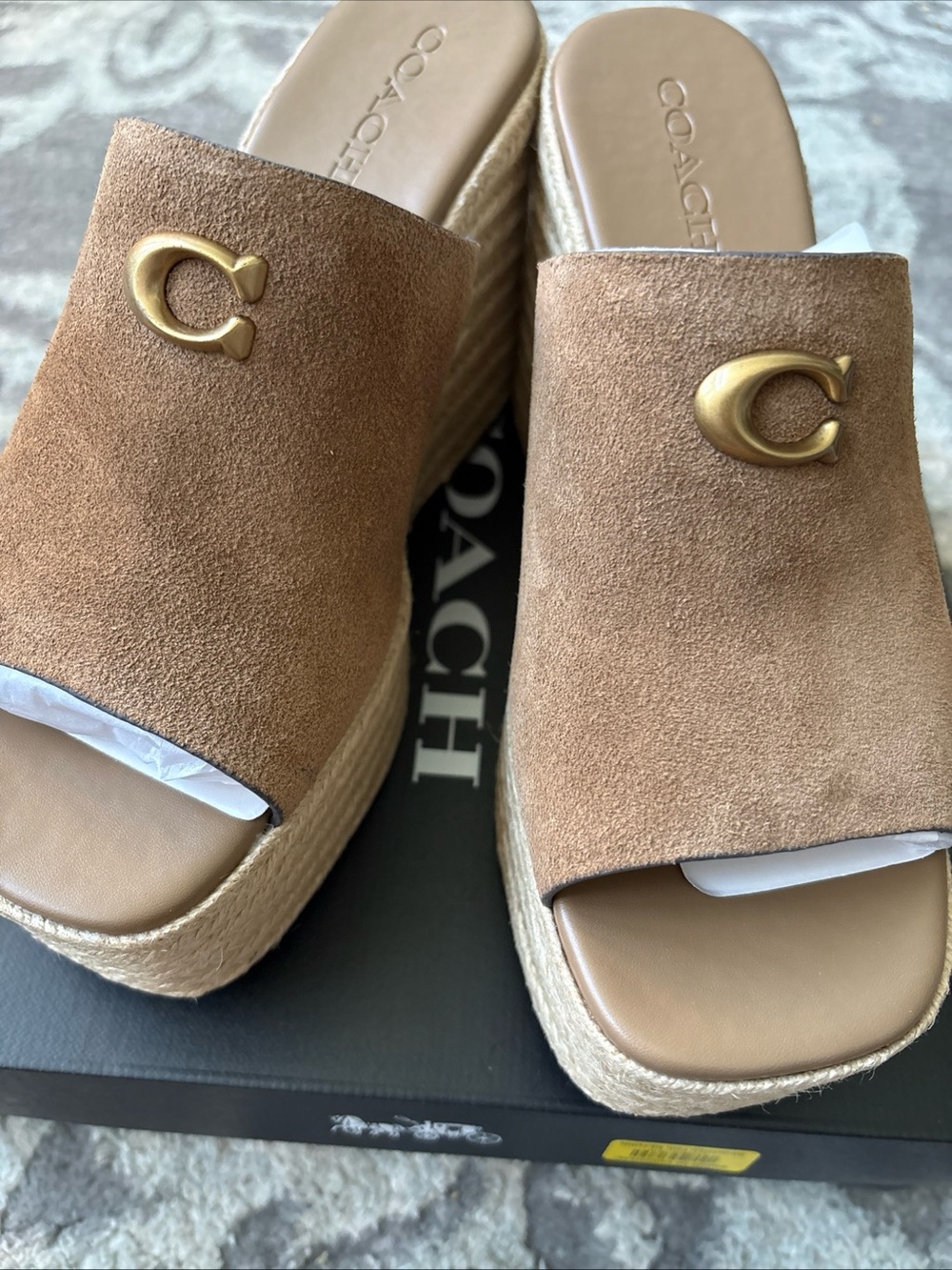 COACH Signature Suede Logo Espadrille Platform Wedge Slide Sandals Size-9.5 New - Picture 6 of 13
